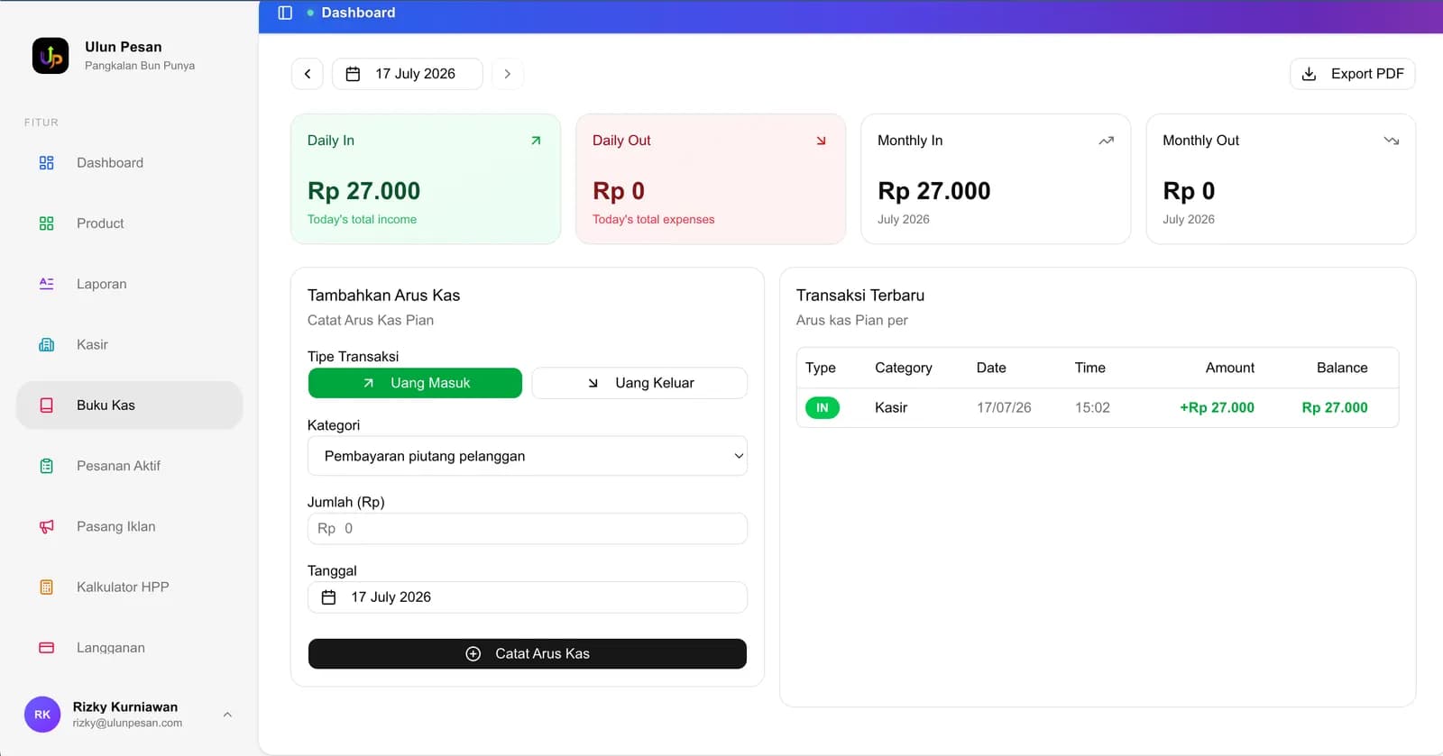 Semua uang bermuara ke Buku Kas