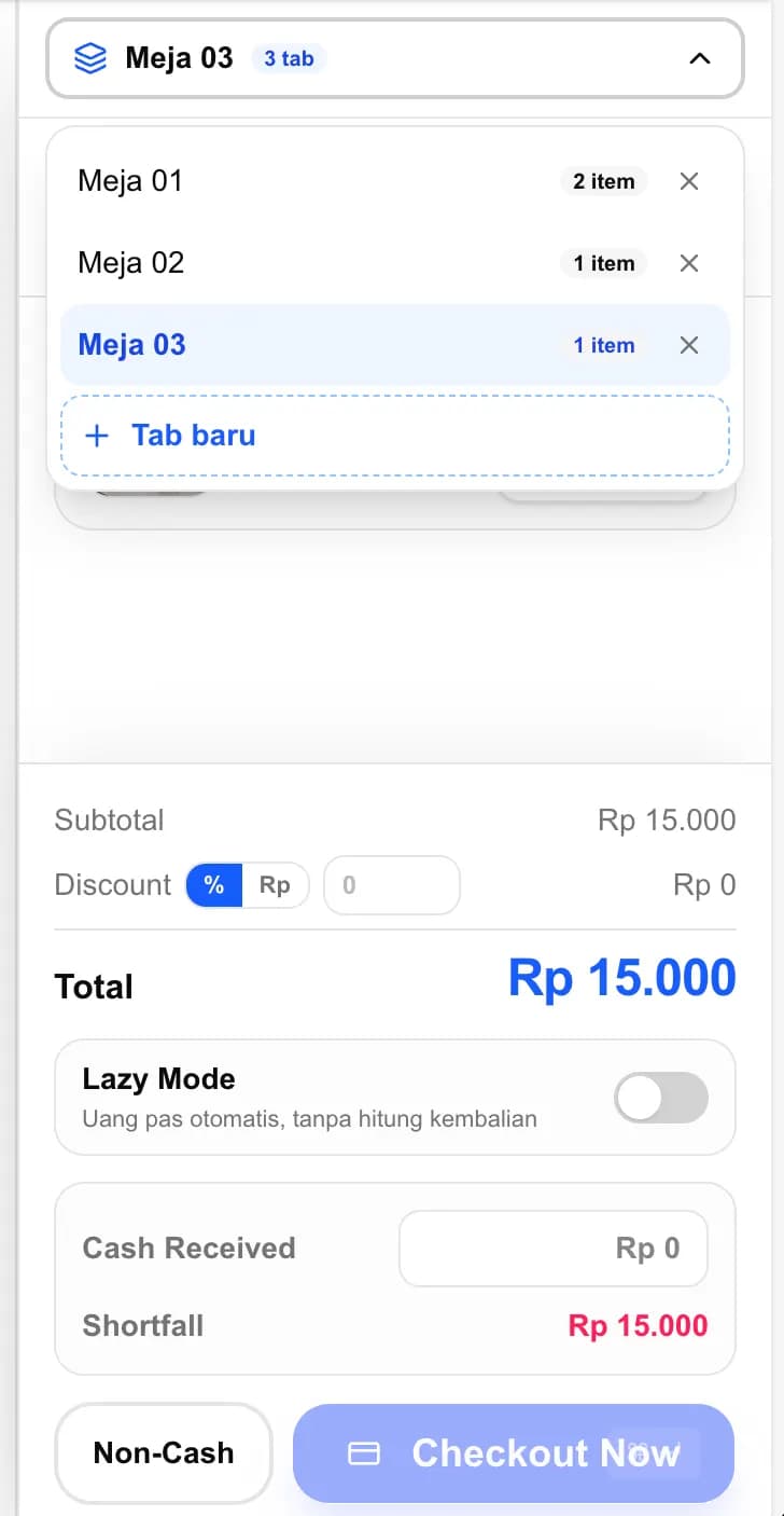 Kasir multi-meja di HP